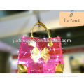 New design pink translucent PVC summer beach bag with PU corner and handle for towel an slipper